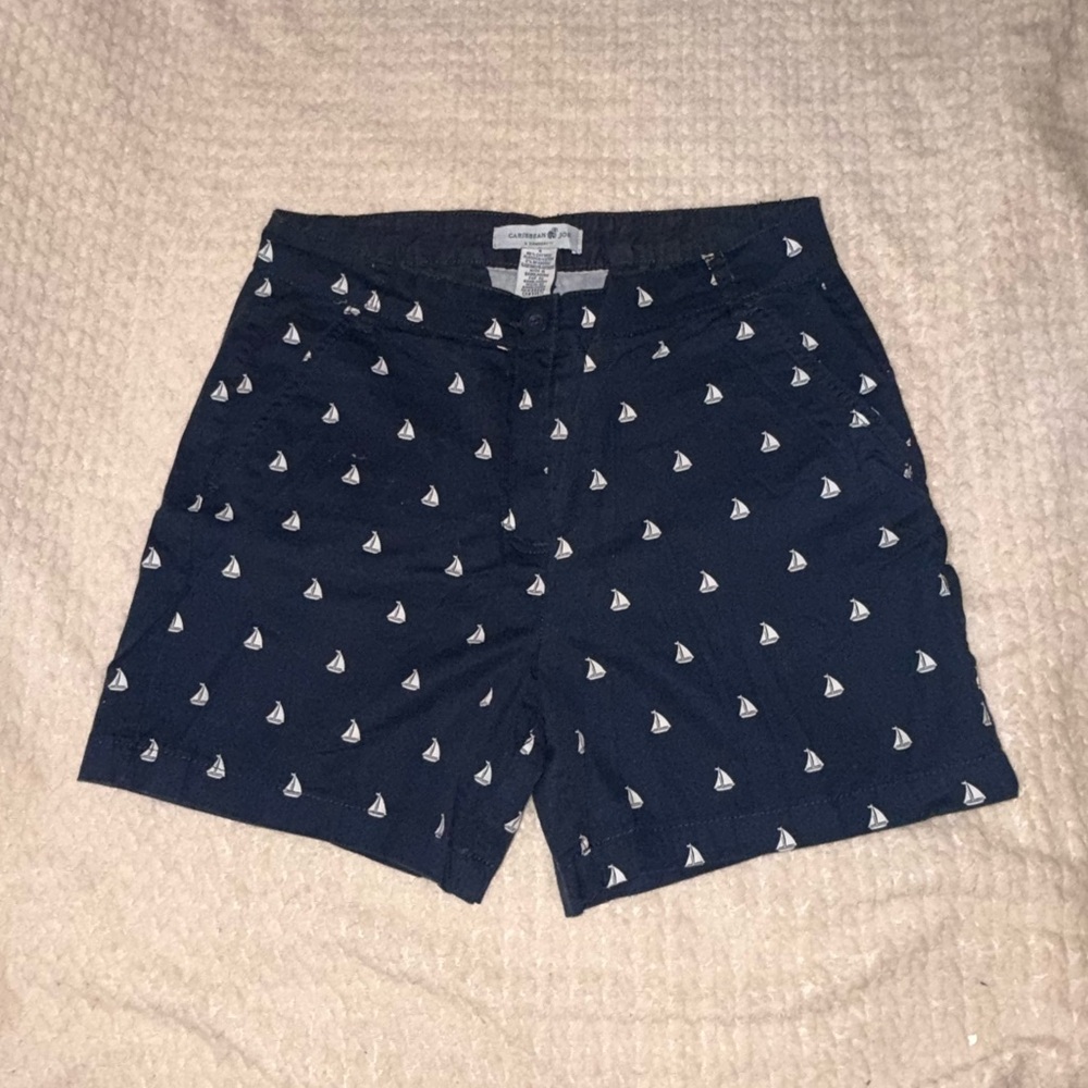 Caribbean Joe Dark Blue Sailboat Patterned Shorts